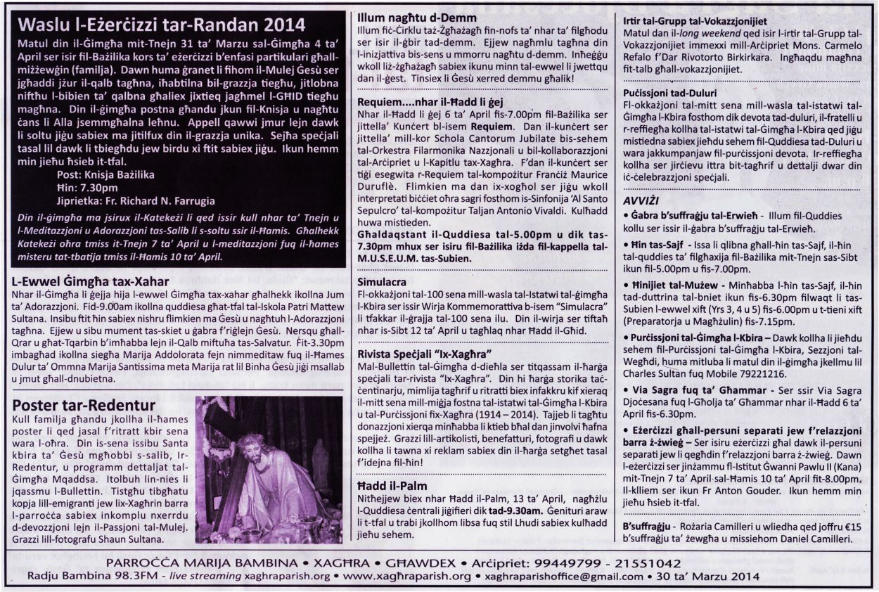 Il-Bullettin tal-Hadd – March 30 – 2014