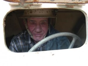 037 Mr Hili at the wheel of the armoured vehicle